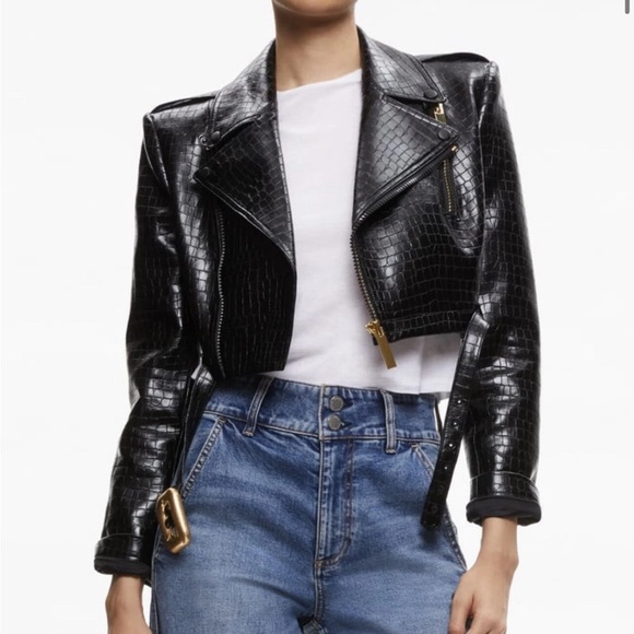 Alice + Olivia Jackets & Blazers - Alice + Olivia Black Croc-Pattern Leather Jacket